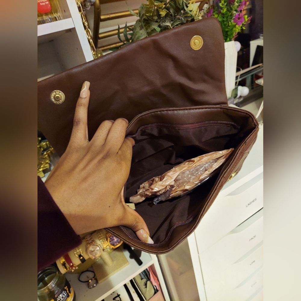 Quilted Gold Chain Shoulder Bag - Brown - Picture 8 of 9